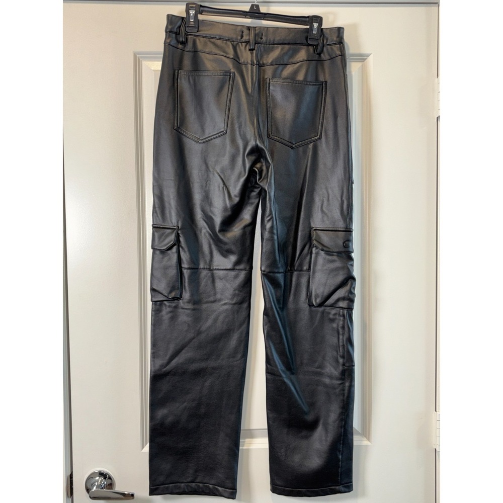 American Stitch Faux Leather Cargo Pants Mens 29 Black Straight Leg Logo Outdoor - Picture 2 of 5